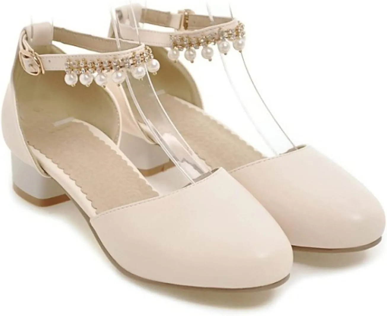 Girls Mary Jane Dress Shoes Pumps Low Heels Flower Party High School Prom Sandals Grils Closed Toe Sandals for Girls