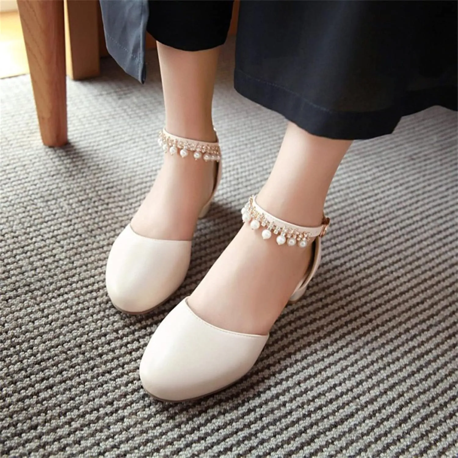 Girls Mary Jane Dress Shoes Pumps Low Heels Flower Party High School Prom Sandals Grils Closed Toe Sandals for Girls