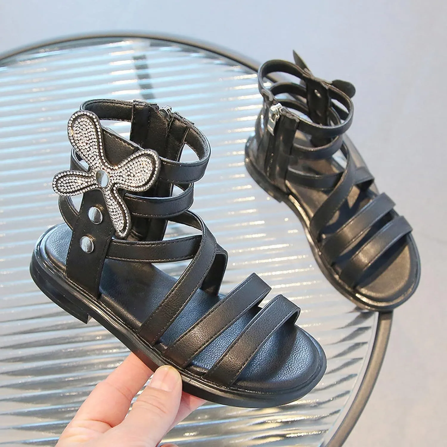 Girls Open Toe High Top Side Zipper Slippers 2025 Summer Non-Slip Comfortable Cute Fashion Outdoor Walking Footwear