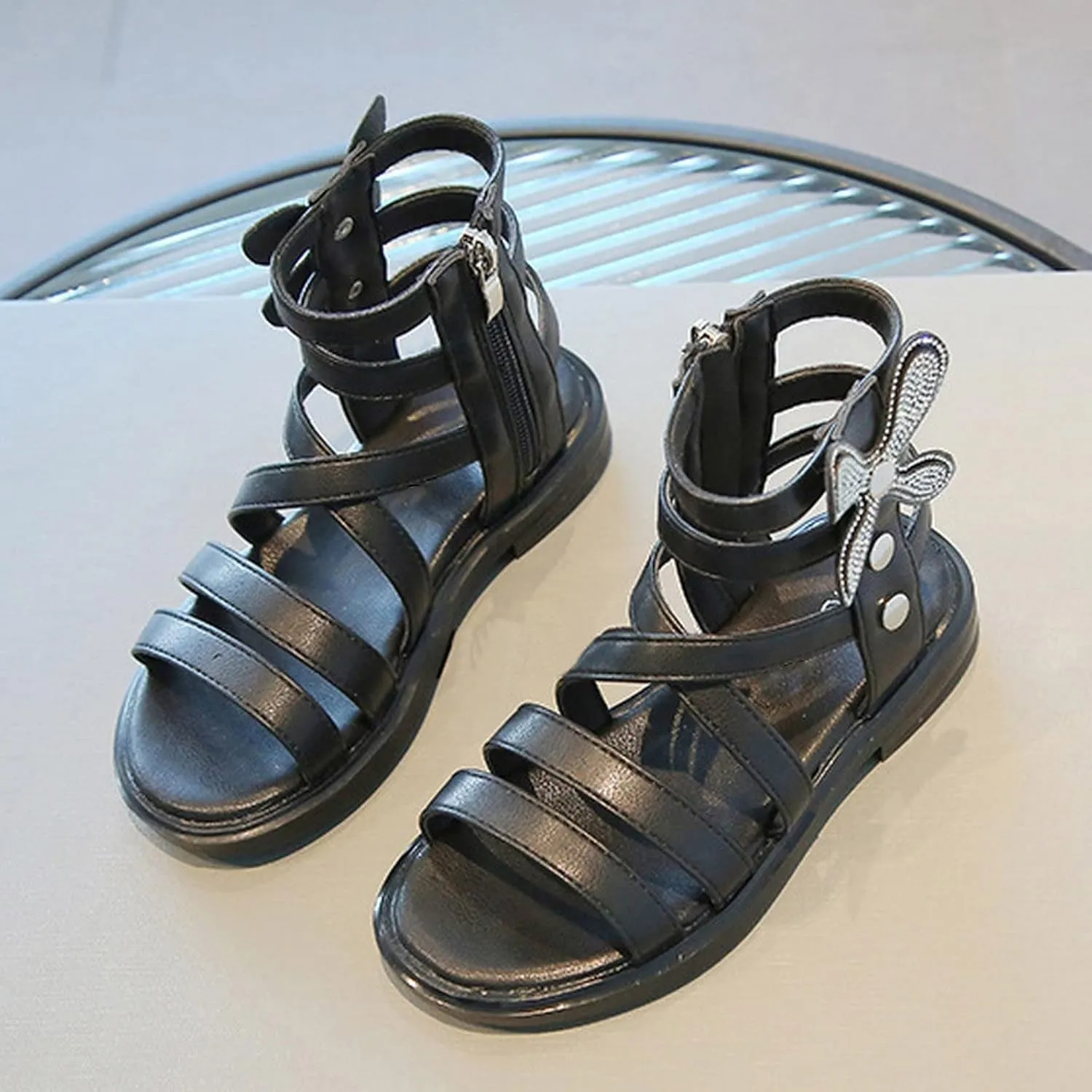 Girls Open Toe High Top Side Zipper Slippers 2025 Summer Non-Slip Comfortable Cute Fashion Outdoor Walking Footwear