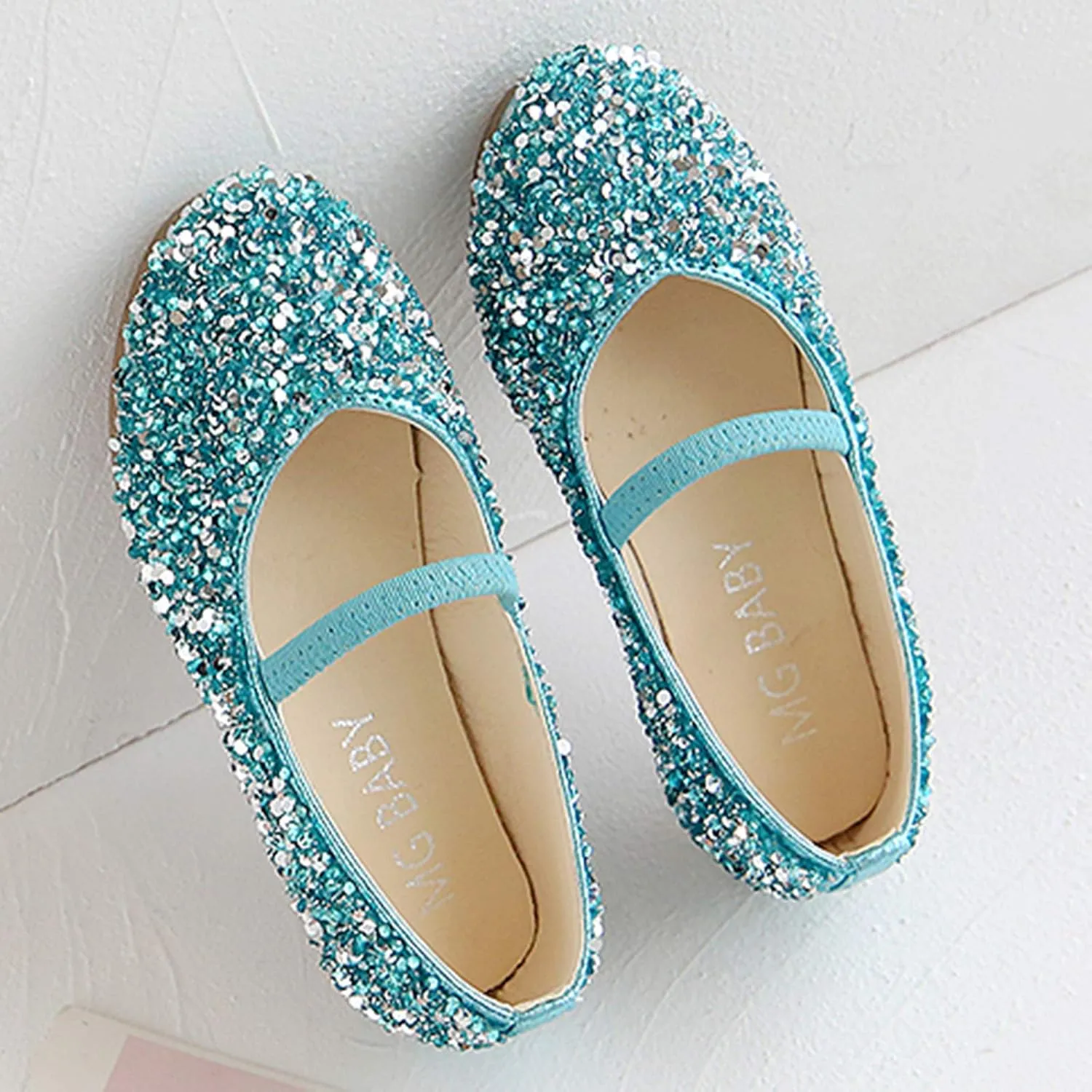 Girls Sequins Dress Shoes Kids Toddler Flower Girl Party Glitter Slip-On Princess Mary Jane Ballet Flats with Strap