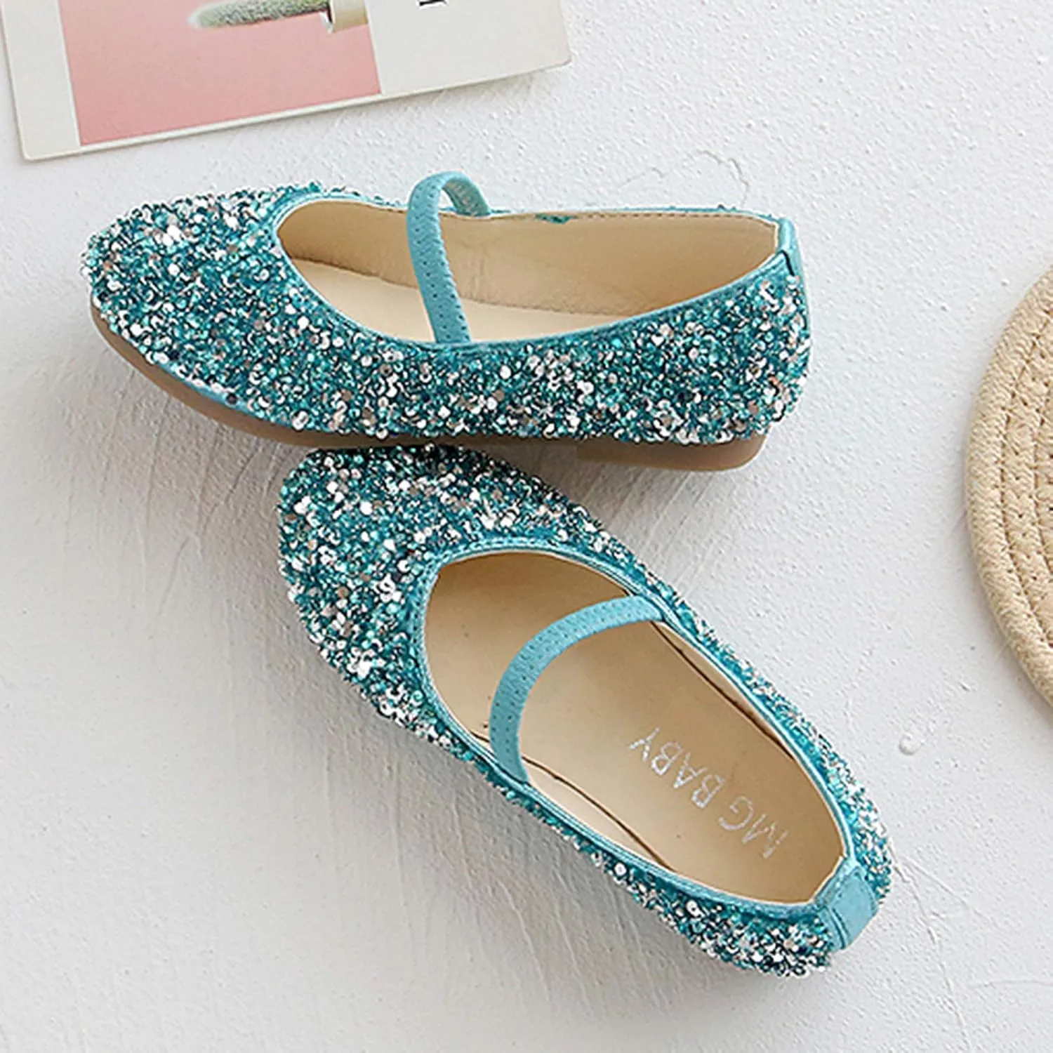 Girls Sequins Dress Shoes Kids Toddler Flower Girl Party Glitter Slip-On Princess Mary Jane Ballet Flats with Strap