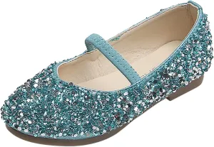 Girls Sequins Dress Shoes Kids Toddler Flower Girl Party Glitter Slip-On Princess Mary Jane Ballet Flats with Strap