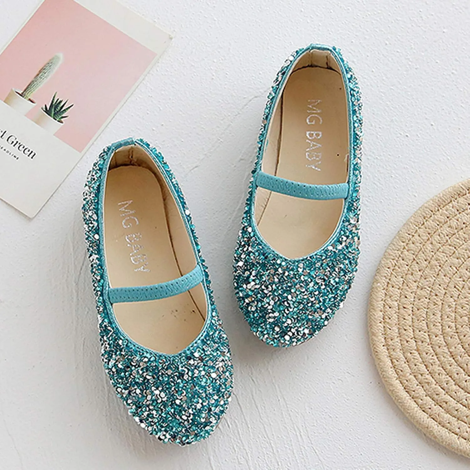 Girls Sequins Dress Shoes Kids Toddler Flower Girl Party Glitter Slip-On Princess Mary Jane Ballet Flats with Strap