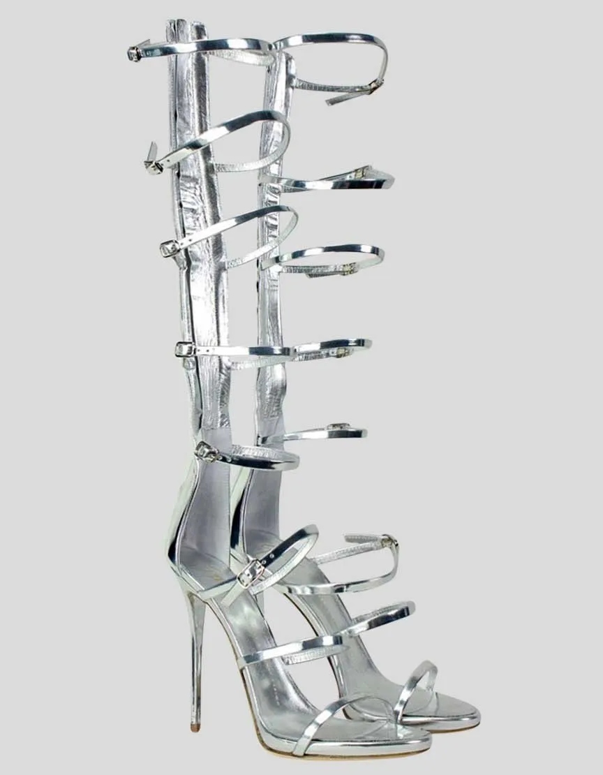 Giuseppe Zanotti Silver Leather Super Harmony Sandals - 38.5 US