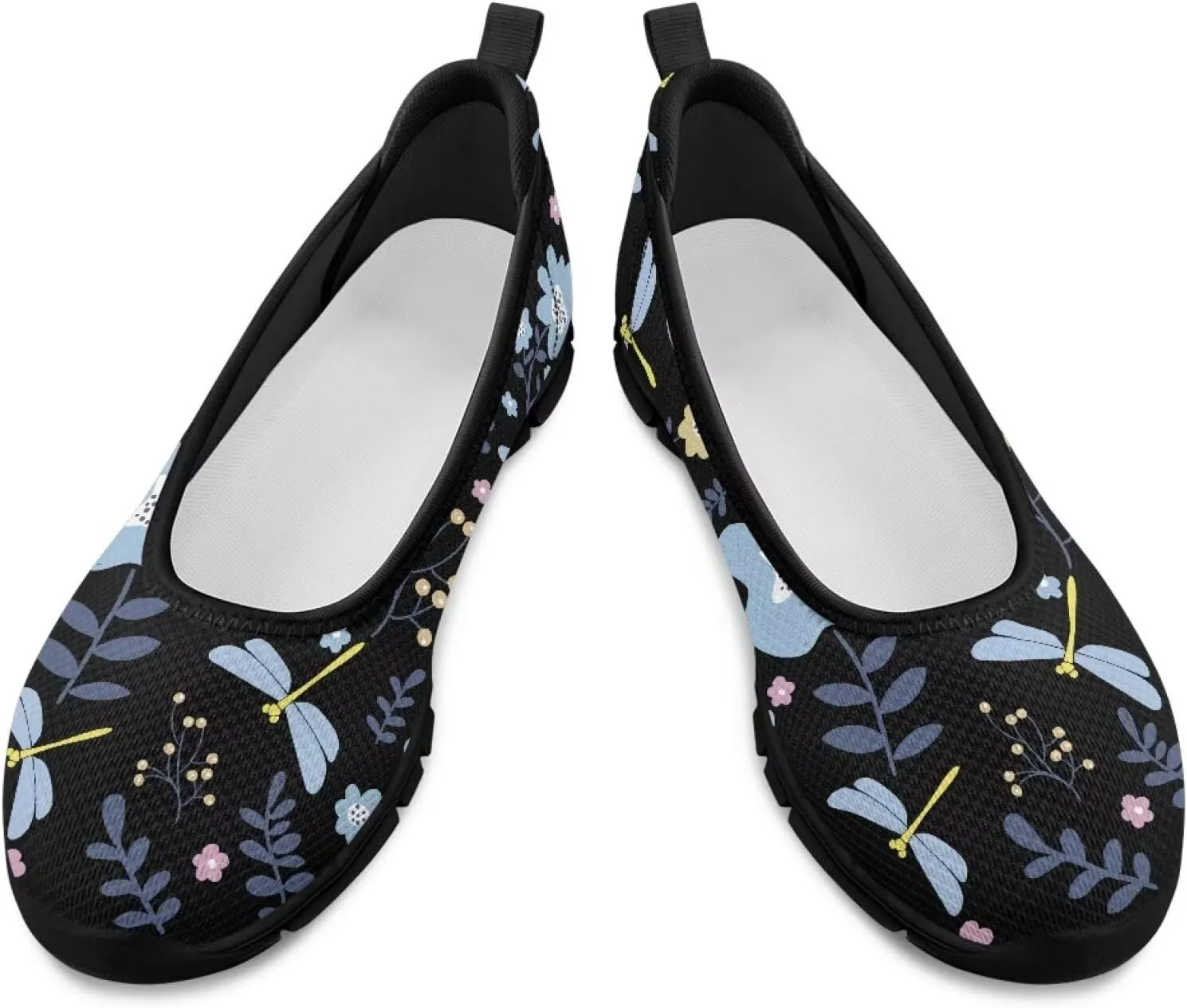 GOSTONG Women's Flats Round Toe Slip On Flats Shoes Casual Dress Shoes Breathable Non-Slip Travel Walking Shoes Black Sole Size 6-11