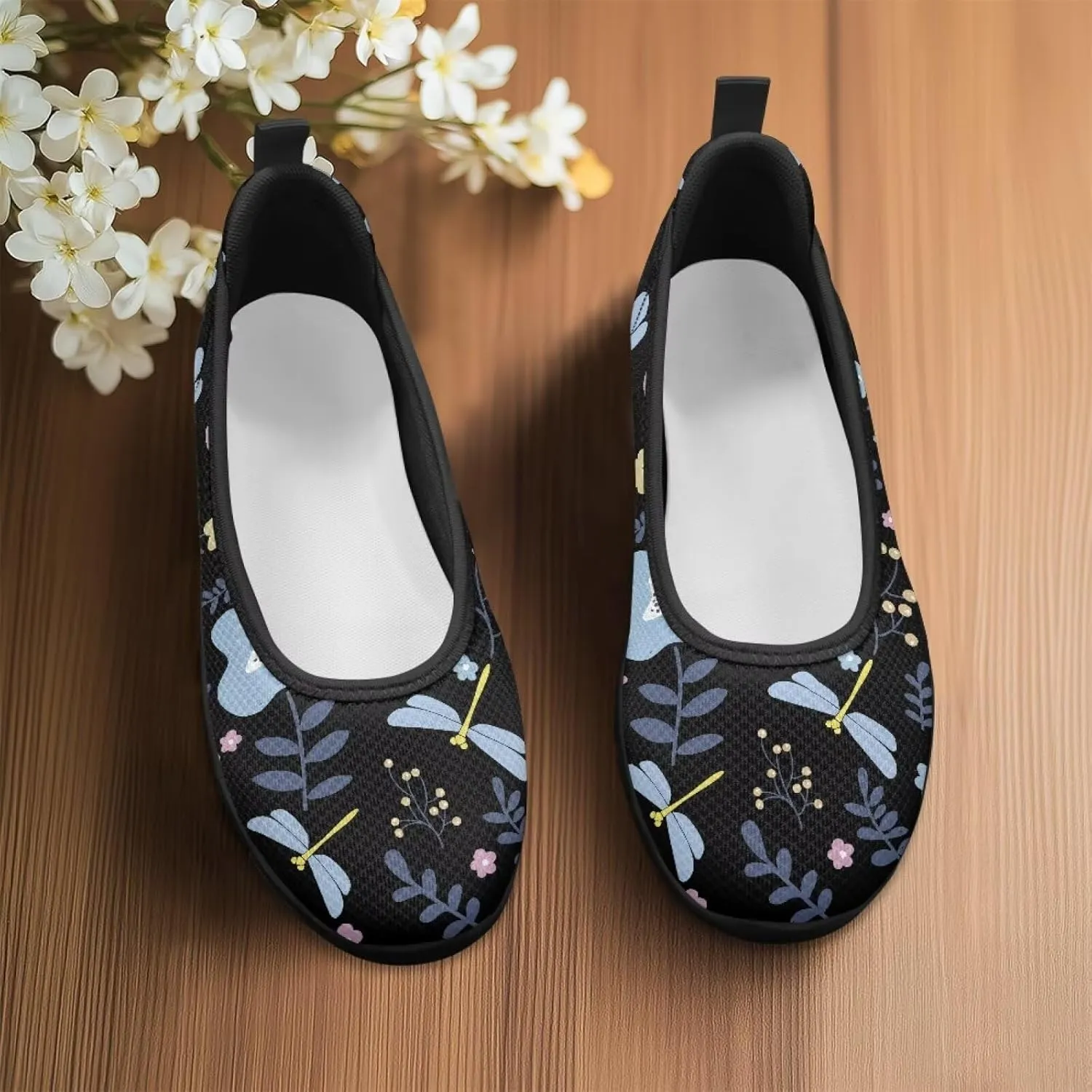 GOSTONG Women's Flats Round Toe Slip On Flats Shoes Casual Dress Shoes Breathable Non-Slip Travel Walking Shoes Black Sole Size 6-11