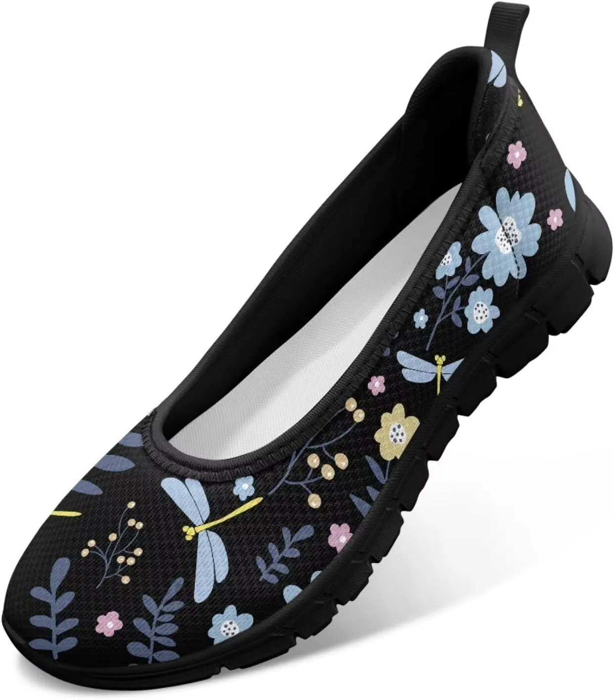 GOSTONG Women's Flats Round Toe Slip On Flats Shoes Casual Dress Shoes Breathable Non-Slip Travel Walking Shoes Black Sole Size 6-11