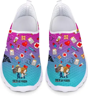 Gradient Medical Nurse Shoes for Womens Breathable Running Shoes Mesh Comfortable Walking Tennis Shoes Slip On Flats Loafers