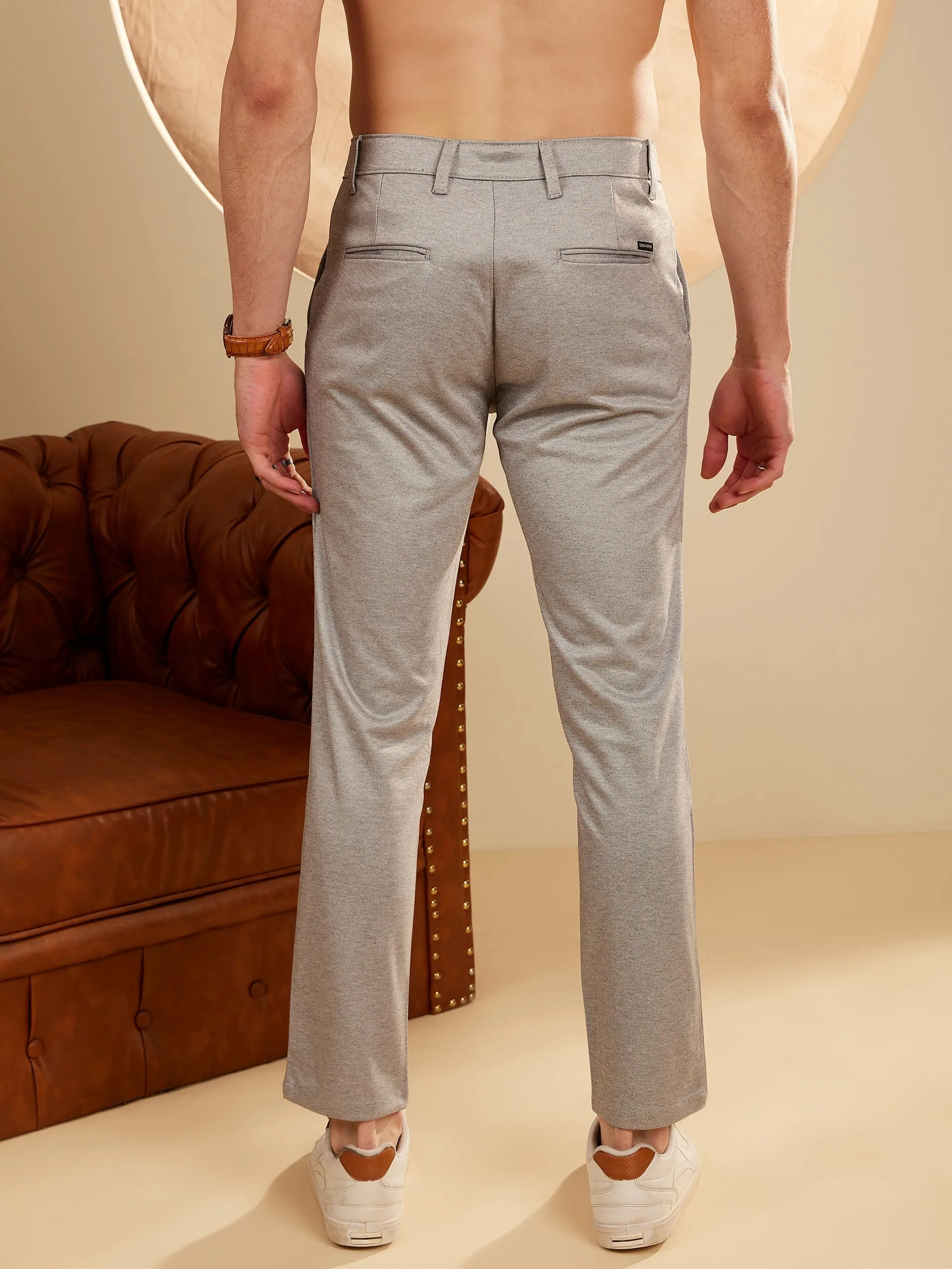 Grey: Textured Stretchable Chinos