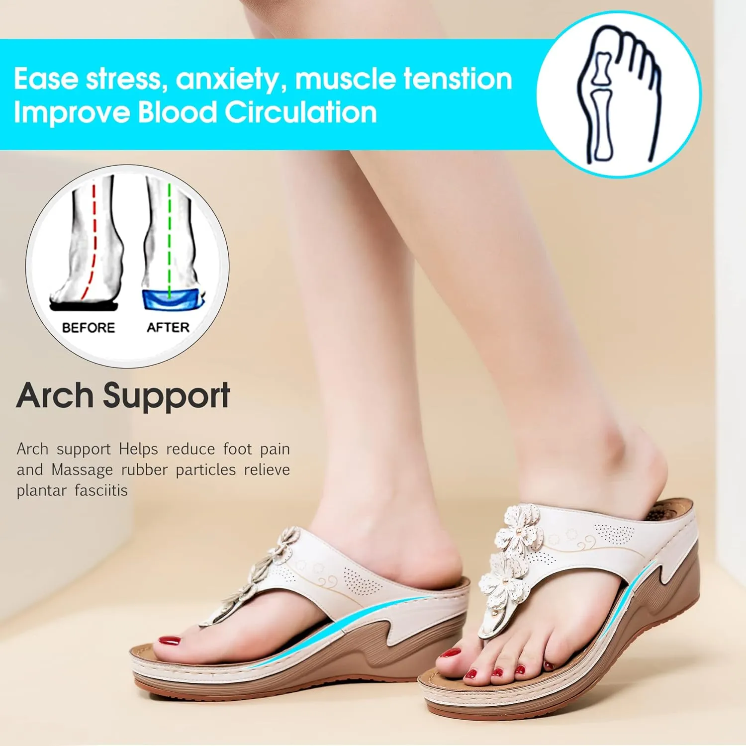 HARENCE Wedge Sandals for Women Dressy: Comfortable Cushion Footbed Walking Platform Shoes Summer Casual Womens Flip Flops