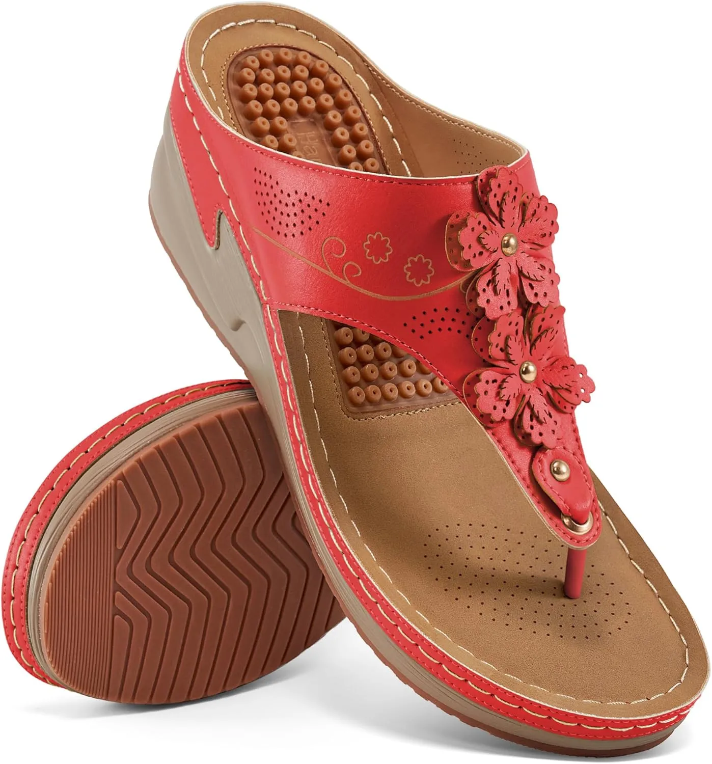 HARENCE Wedge Sandals for Women Dressy: Comfortable Cushion Footbed Walking Platform Shoes Summer Casual Womens Flip Flops