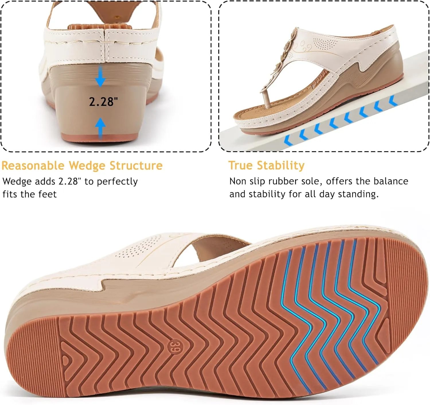 HARENCE Wedge Sandals for Women Dressy: Comfortable Cushion Footbed Walking Platform Shoes Summer Casual Womens Flip Flops