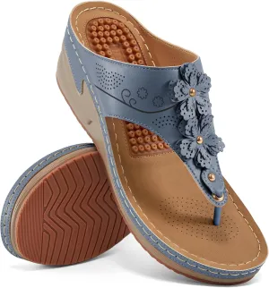 HARENCE Wedge Sandals for Women Dressy: Comfortable Cushion Footbed Walking Platform Shoes Summer Casual Womens Flip Flops
