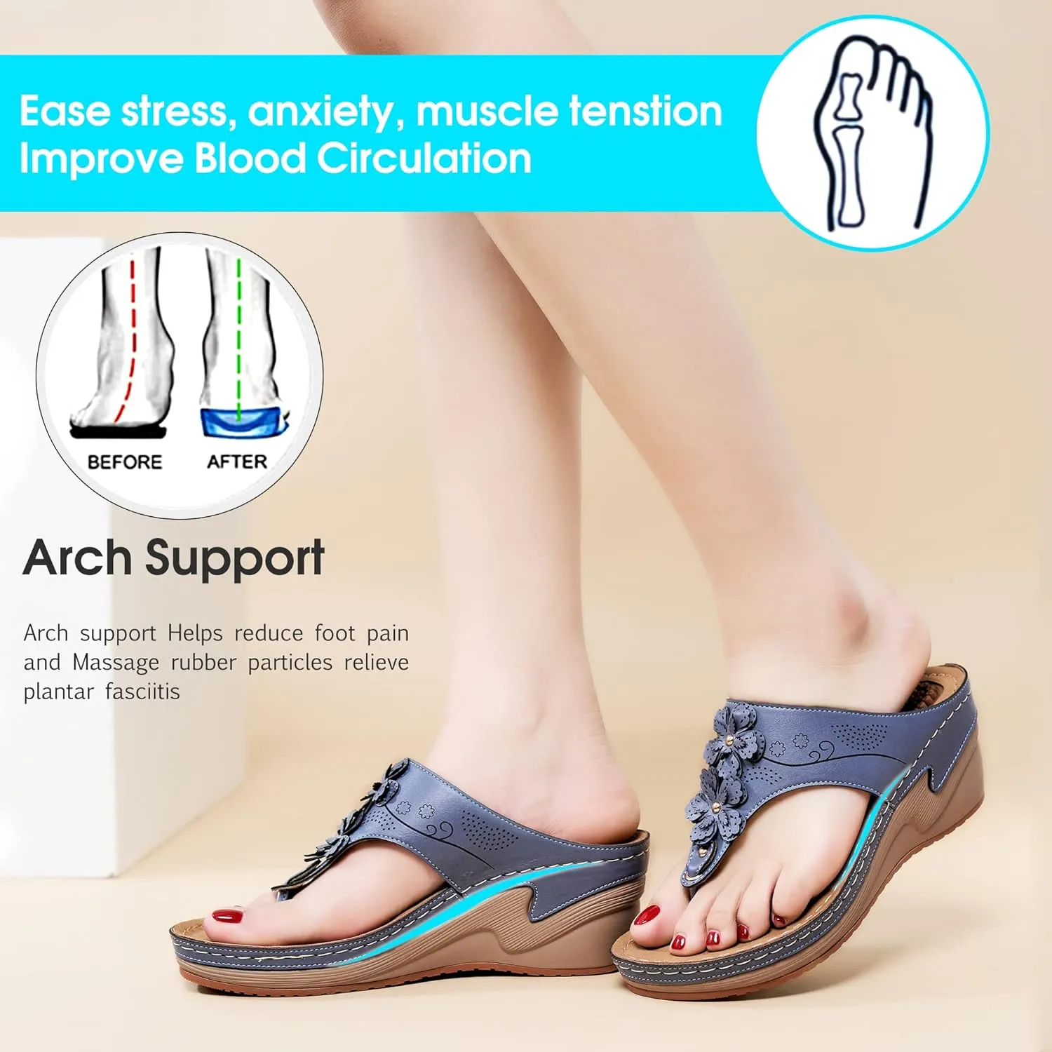 HARENCE Wedge Sandals for Women Dressy: Comfortable Cushion Footbed Walking Platform Shoes Summer Casual Womens Flip Flops