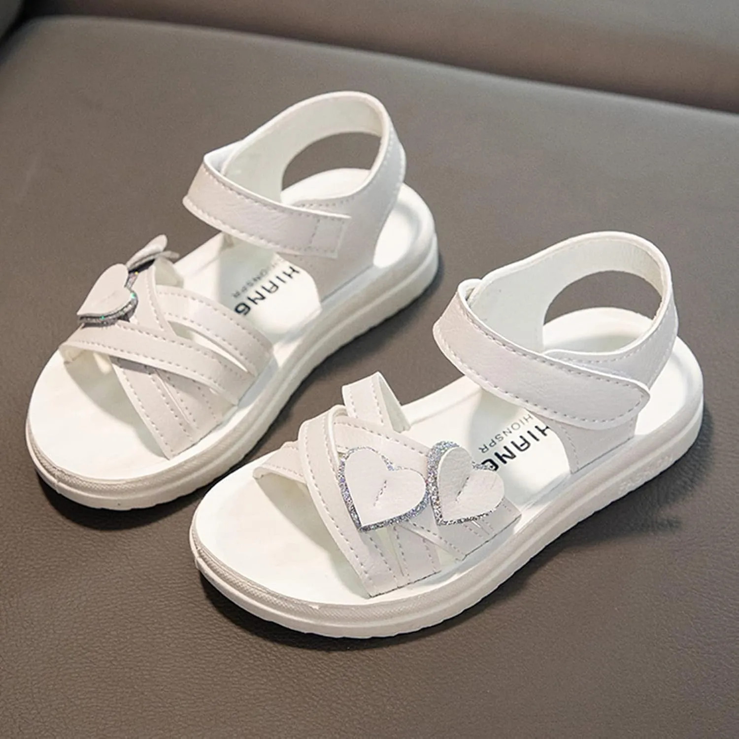 Heart Decorative Thick Sole Sandals for Girls Fashion Soft Sole Open Toe Comfortable Princess School Party Shoes