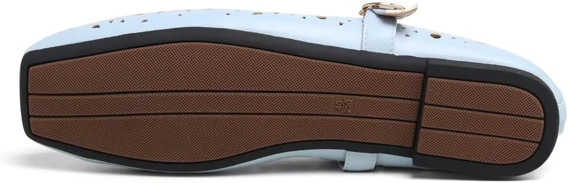 Hee grand Summer Hollow Out Ballet Flats for Women Fashion Square Toe Buckle Strap Mary Jane Flats Breathable Walking Shoes Soft Leather Dress Shoes