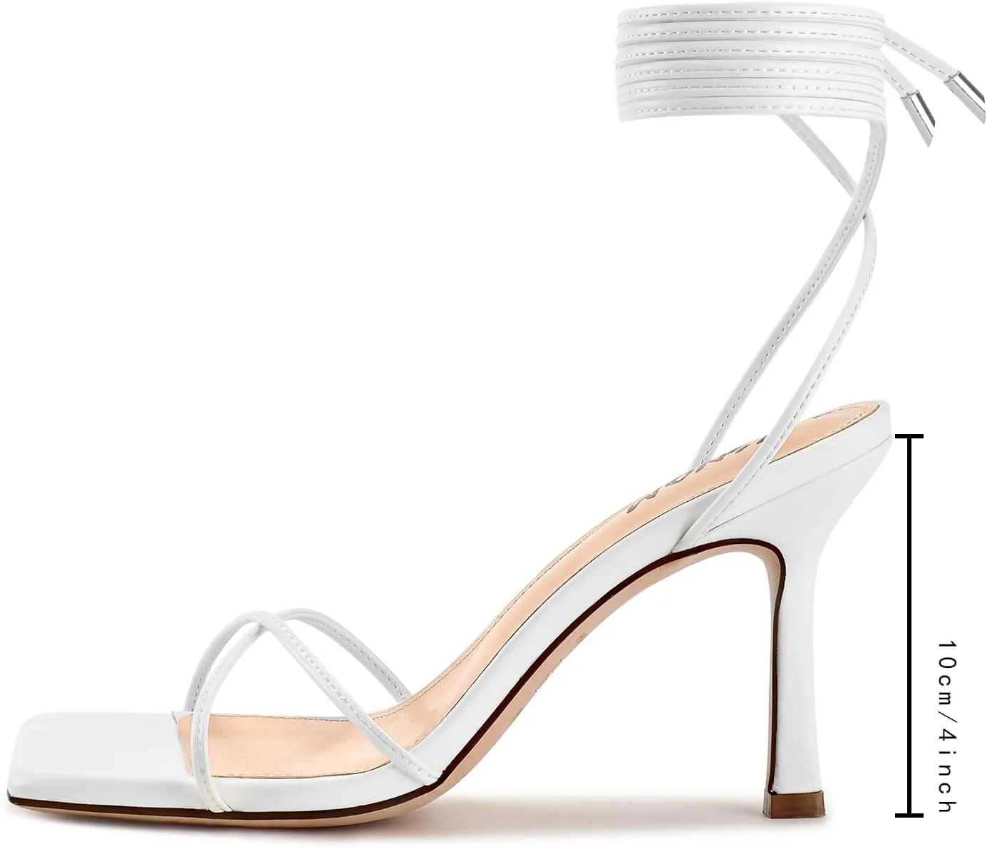 ISNOM Lace Up Heels Sandals for Women, Square Toe, Open Toe Thong, Stiletto Heels Design