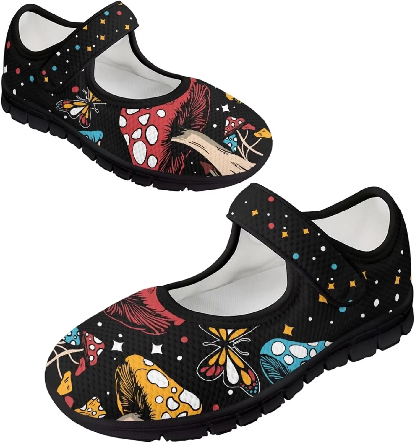 Jeiento Slip On Mushroom Pattern Mary Jane Flats Ballet Flats Shoes for Women Casual Dress Shoes