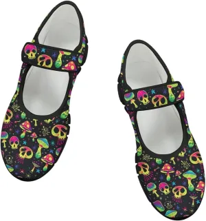 Jeiento Slip On Mushroom Pattern Mary Jane Flats Ballet Flats Shoes for Women Casual Dress Shoes