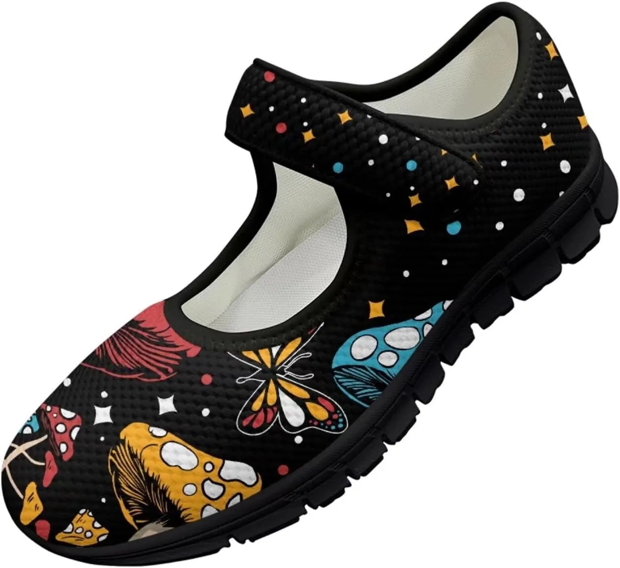 Jeiento Slip On Mushroom Pattern Mary Jane Flats Ballet Flats Shoes for Women Casual Dress Shoes