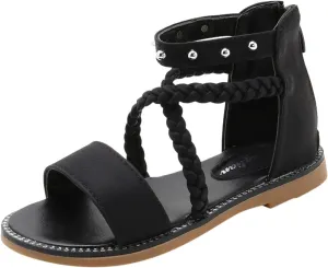 Kids Girls 2025 Sandals Vintage Strappy High Top Soft Sole Beach Shoes Summer Flat Open Toe Sandals with Zipper