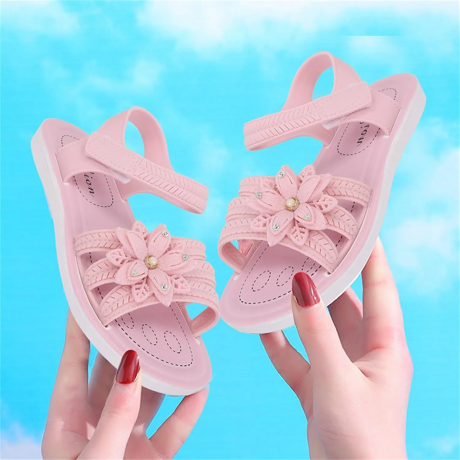 Kids Girls Soft Sole Flower Sandals Summer Open Toe Lightweight Comfortable Anti Slip Holiday Vacation Casual Shoes