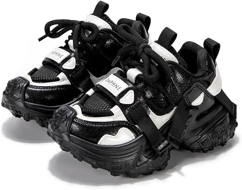 Kids' Holographic Platform Sneakers, Gray and Purple, Chunky Sole Tennis Shoes