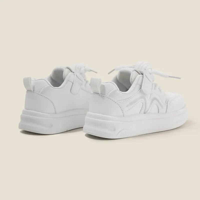 Kids White Platform Sneakers, Lace-up Athletic Shoes, Casual Sport Running Shoes