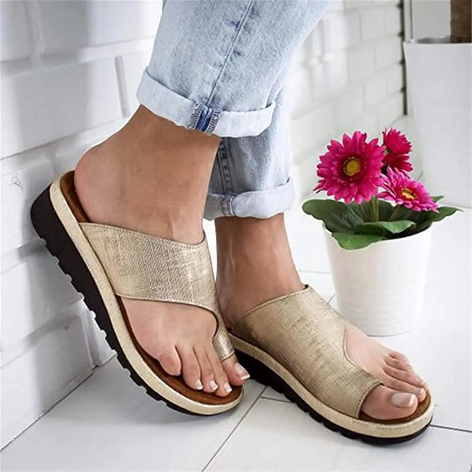 Ladmiple Orthopedic Sandals for Women Comfortable Slippers with Arch Support Anti-Slip Breathable Sandal Beach Flip Flop