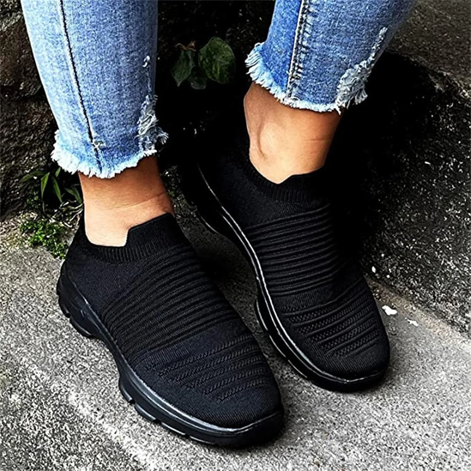 Lausiuoe Slip On Sneakers Women Wide Width Walking Loafers Non Slip Comfortable Lightweight Casual Flats Fashion Shoes
