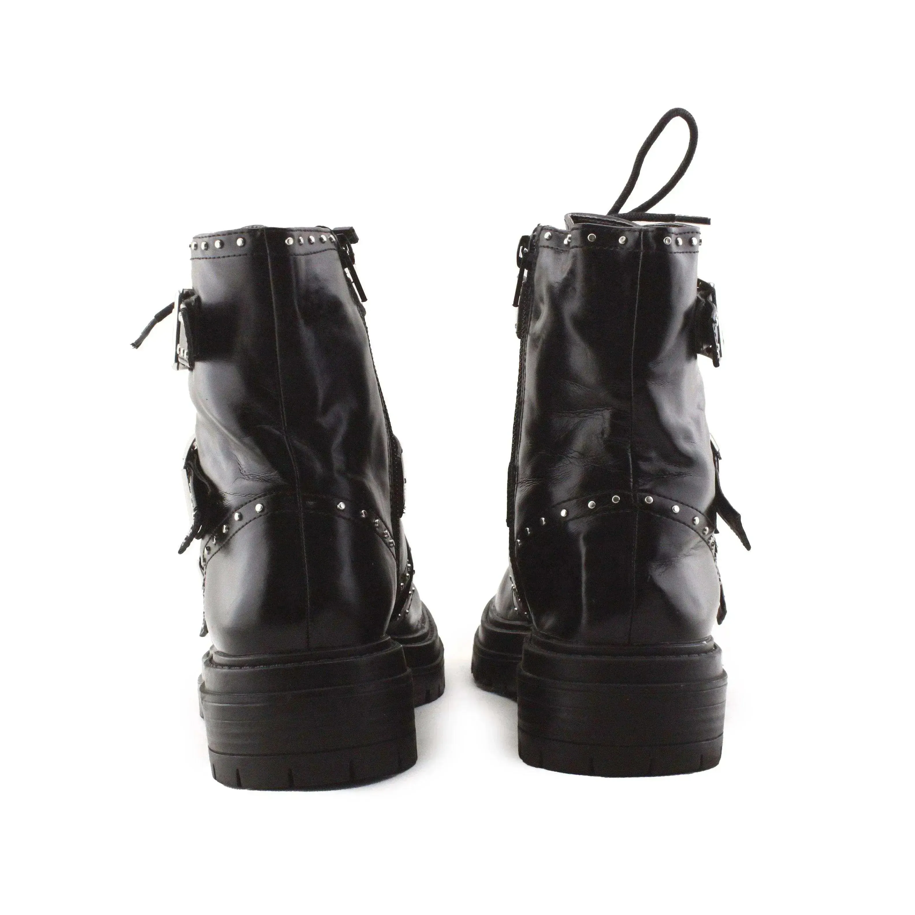 Lefties Zipper Buckle Straps Biker Boots | 100% Authentic Leather