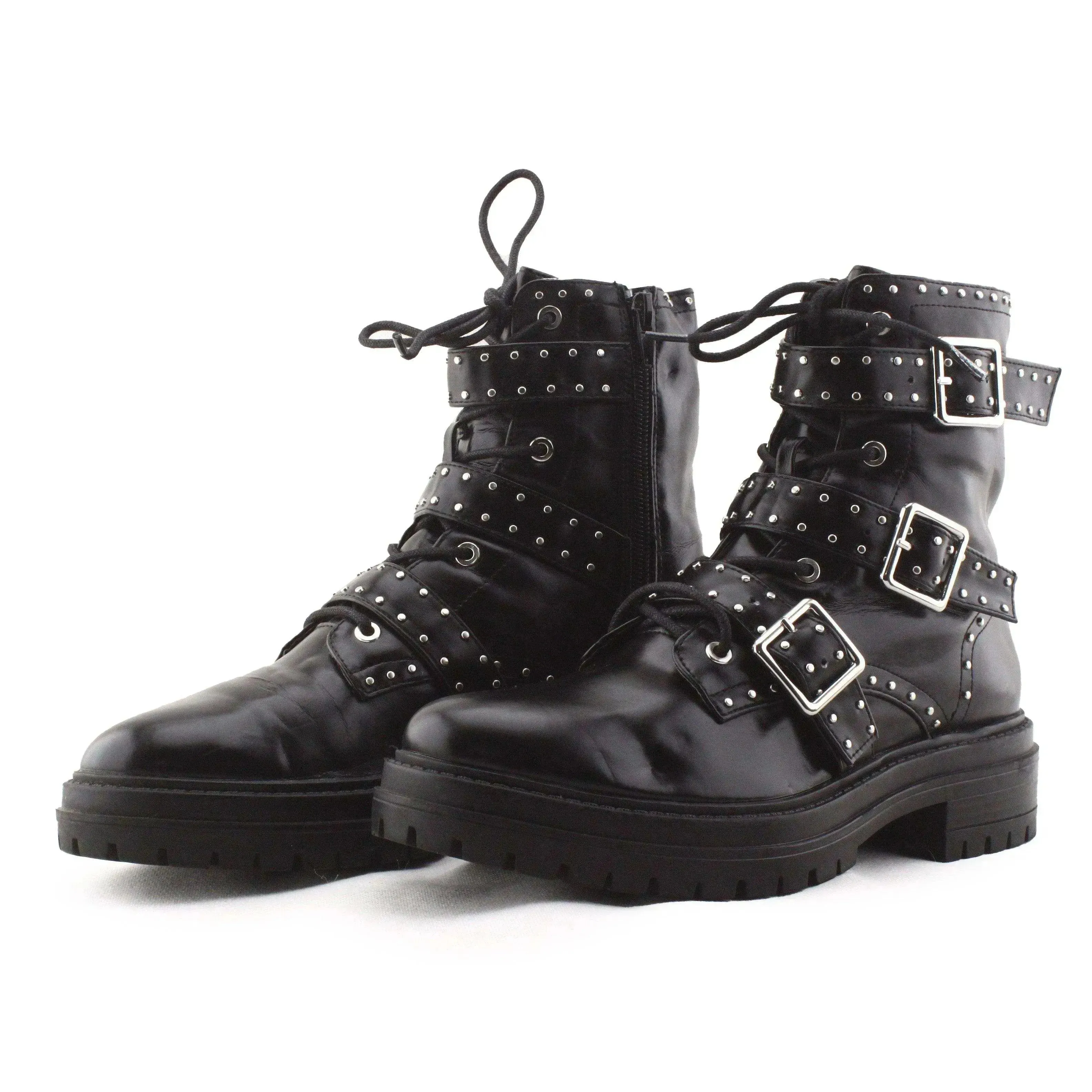 Lefties Zipper Buckle Straps Biker Boots | 100% Authentic Leather