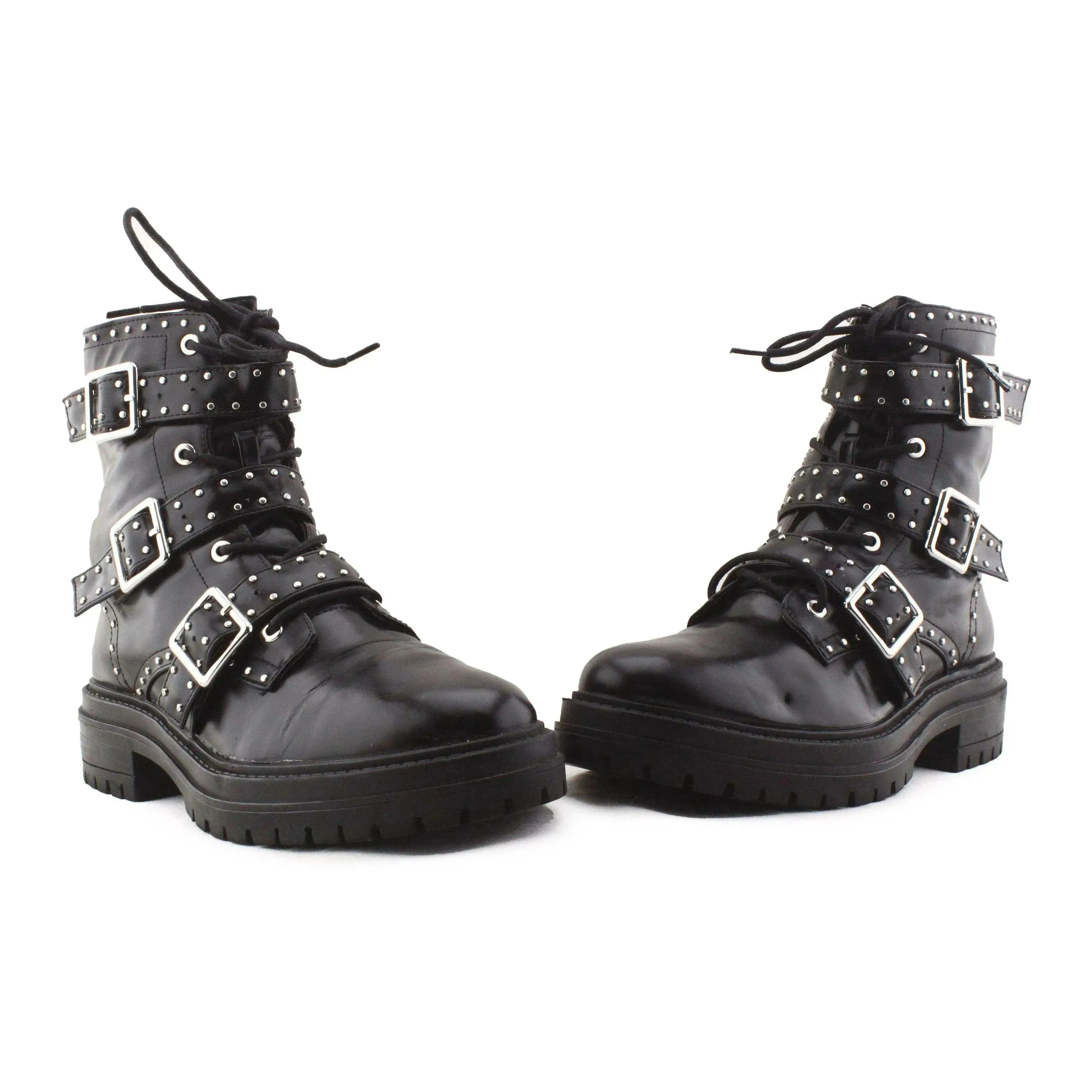 Lefties Zipper Buckle Straps Biker Boots | 100% Authentic Leather