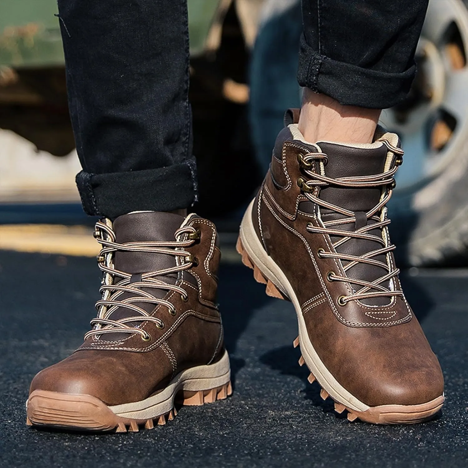 Men Work Boots Composite Toe Hiking Sneakers Comfortable Warm Womens Safety Shoes Slip Resistant Waterproof Outdoor Work Botas Lightweight Hike Grounded Footwear