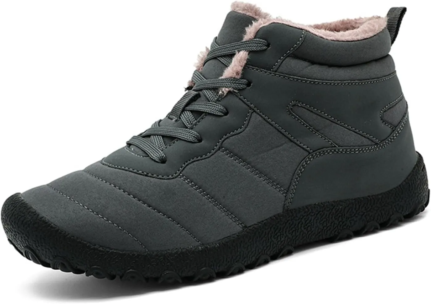 Men Work Boots Non Steel Toe Hiking Sneakers with Warm Fur Lining Women's Working Shoes Wide Width Mid Waterproof Outdoor Botas Lightweight Hike Grounded Footwear
