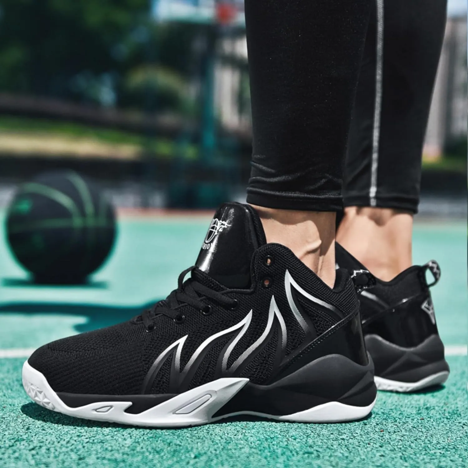 Mens Breathable Lace Up High-Top Mesh Cloth Basketball Shoes Fashion Comfortable Non-Slip Sneakers for Running Walking Workout Training