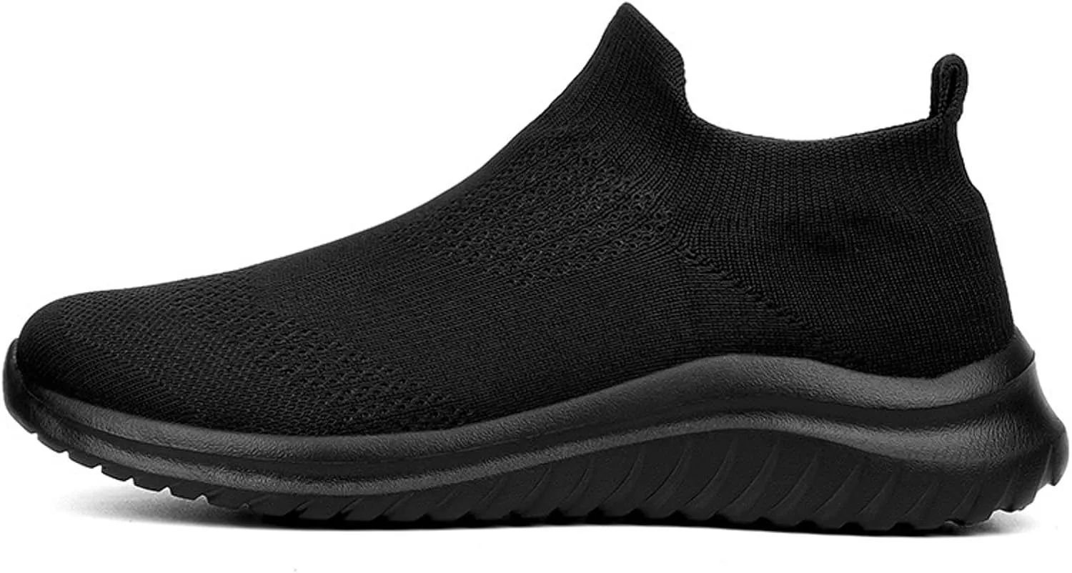 Mens Lightweight Slip on High Top Sneakers: Breathable Mesh Running Walking Shoes with Non Slip Rubber Outsole & Orthopedic Sole for All-Day Wear Arch Support Black Sneaker Men