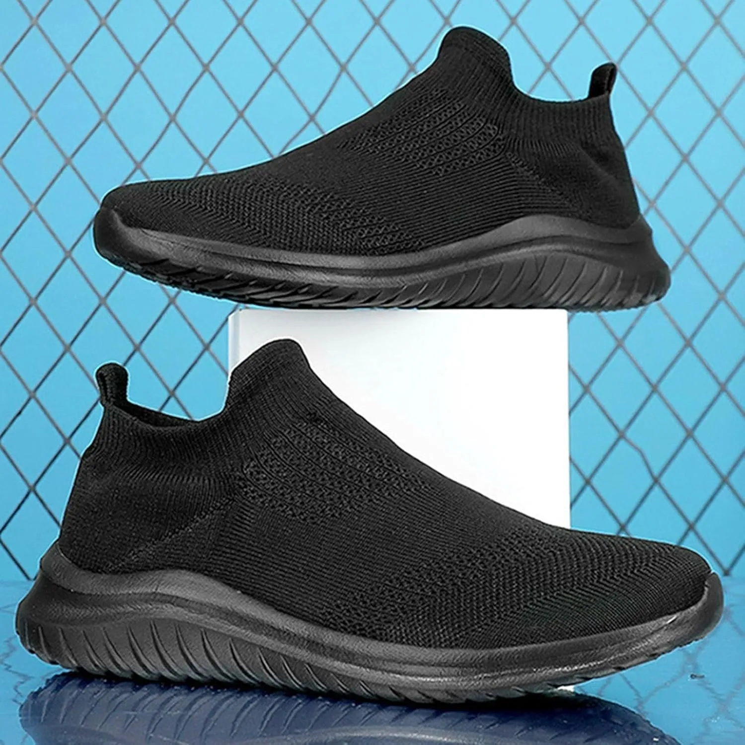 Mens Lightweight Slip on High Top Sneakers: Breathable Mesh Running Walking Shoes with Non Slip Rubber Outsole & Orthopedic Sole for All-Day Wear Arch Support Black Sneaker Men