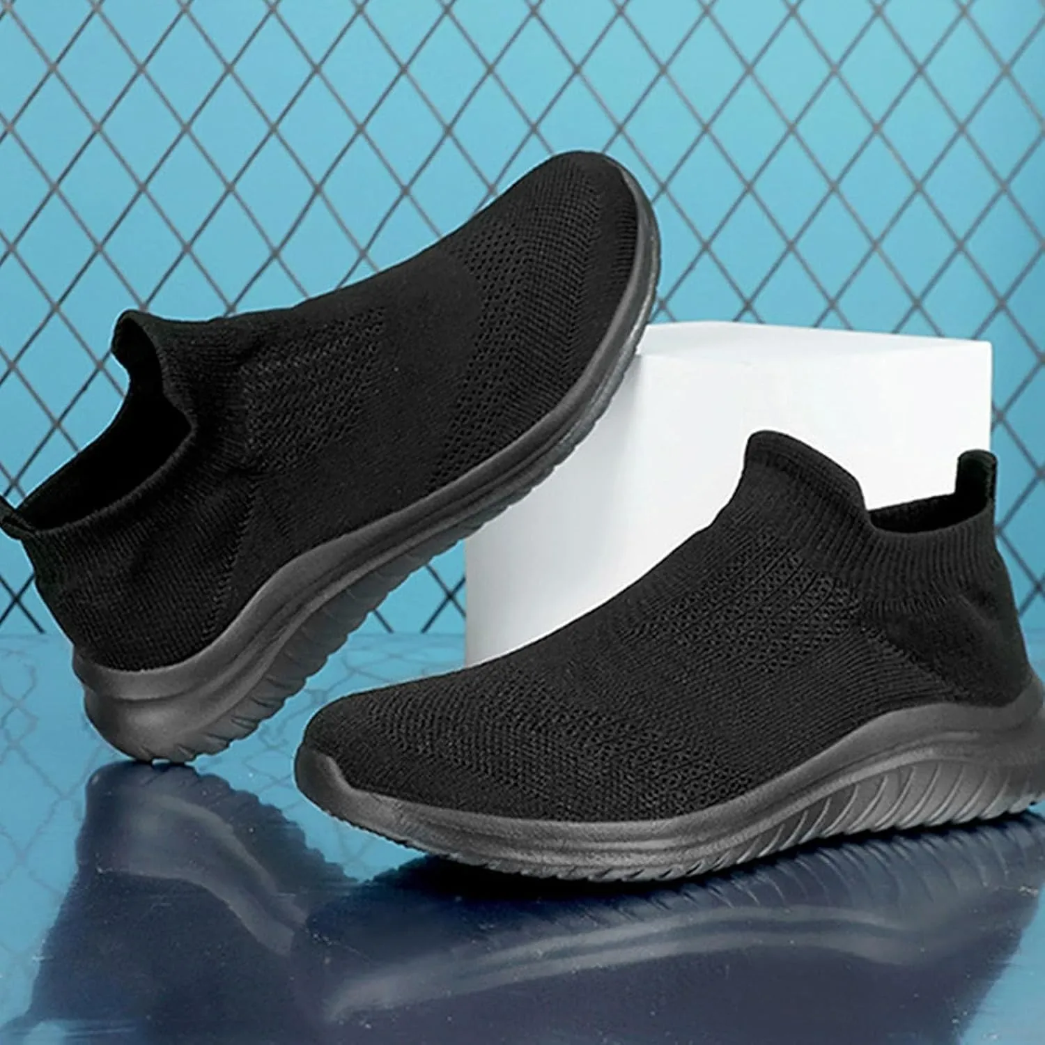 Mens Lightweight Slip on High Top Sneakers: Breathable Mesh Running Walking Shoes with Non Slip Rubber Outsole & Orthopedic Sole for All-Day Wear Arch Support Black Sneaker Men