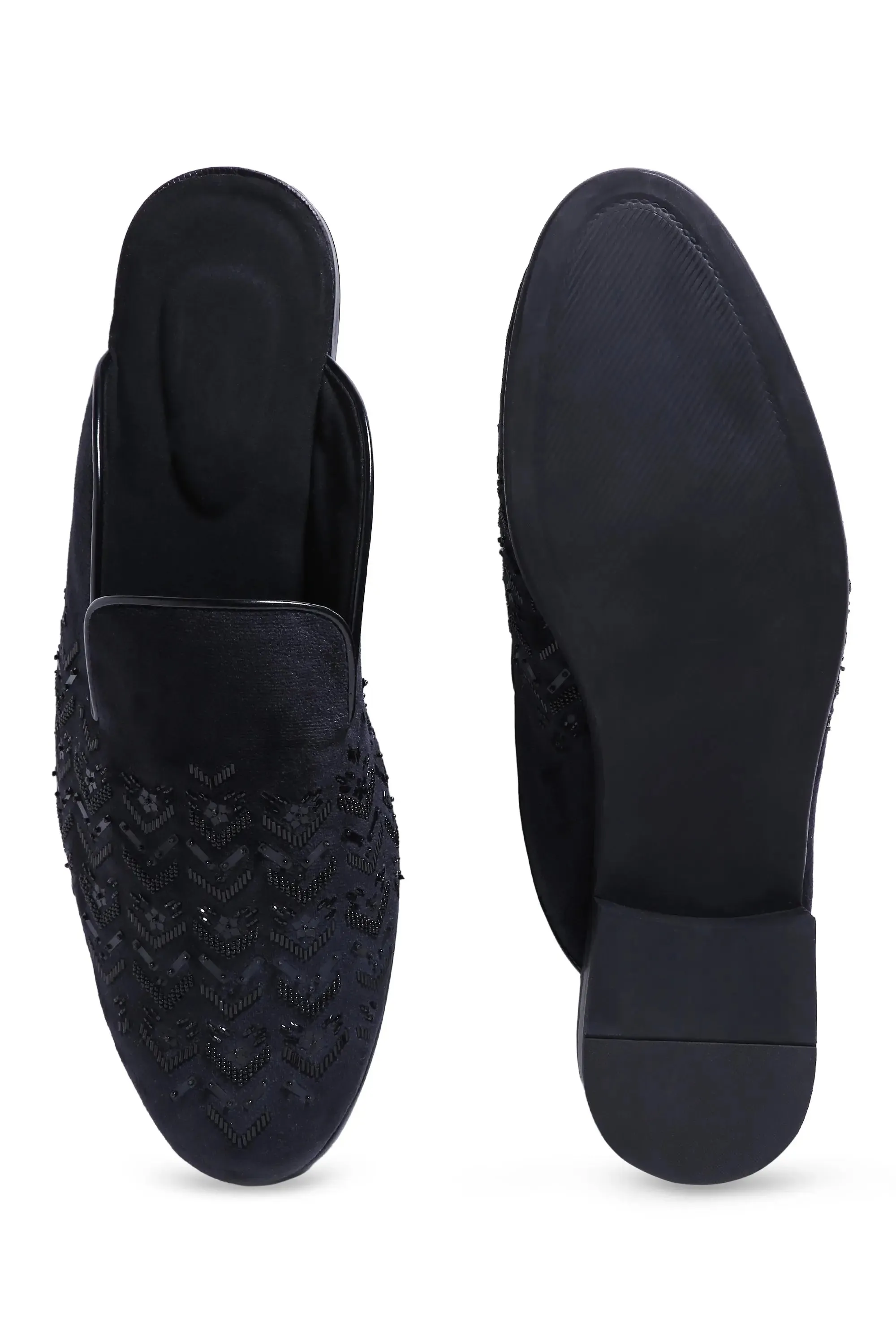 Midnight Geometry Velvet Mules