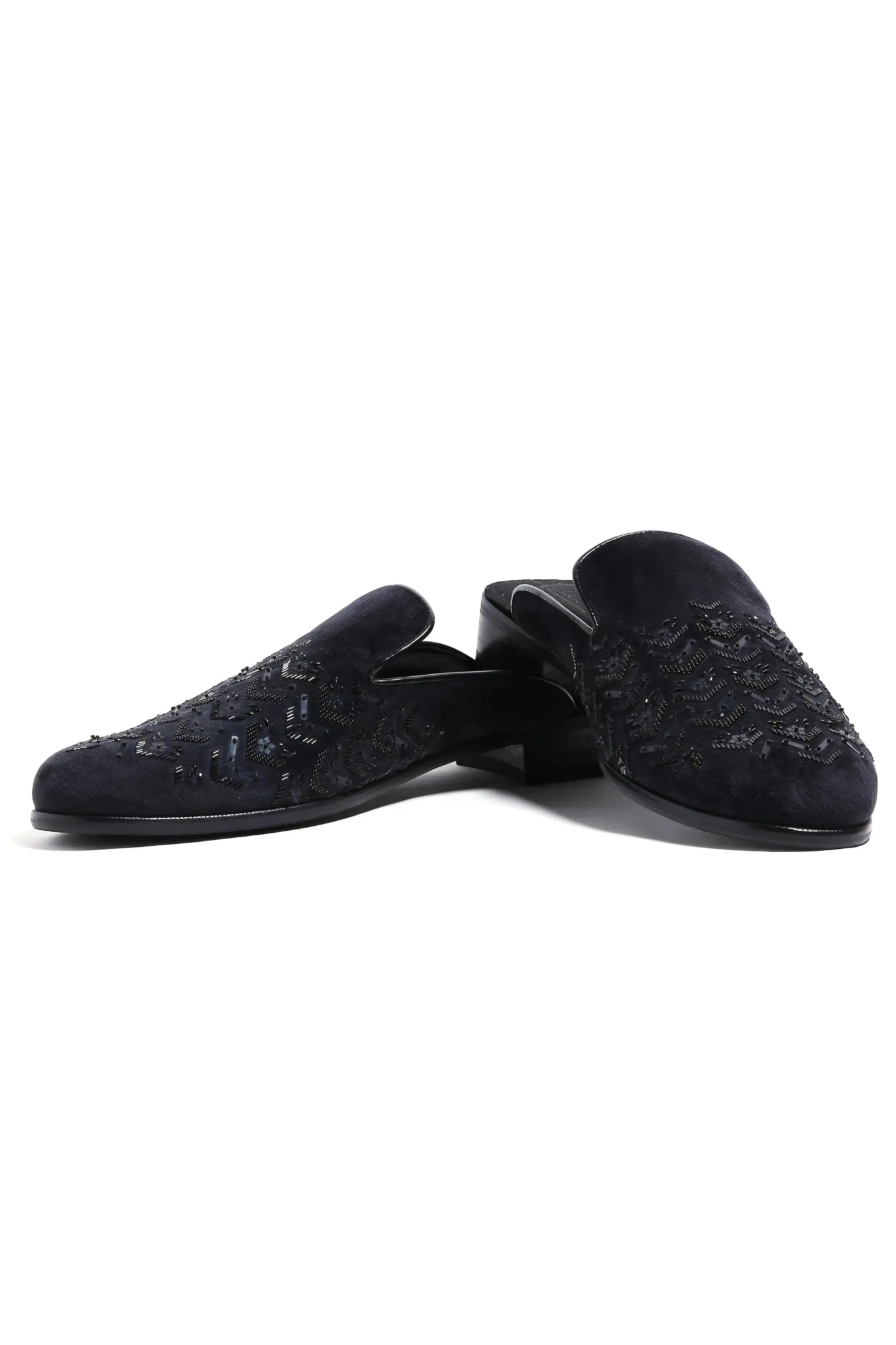 Midnight Geometry Velvet Mules