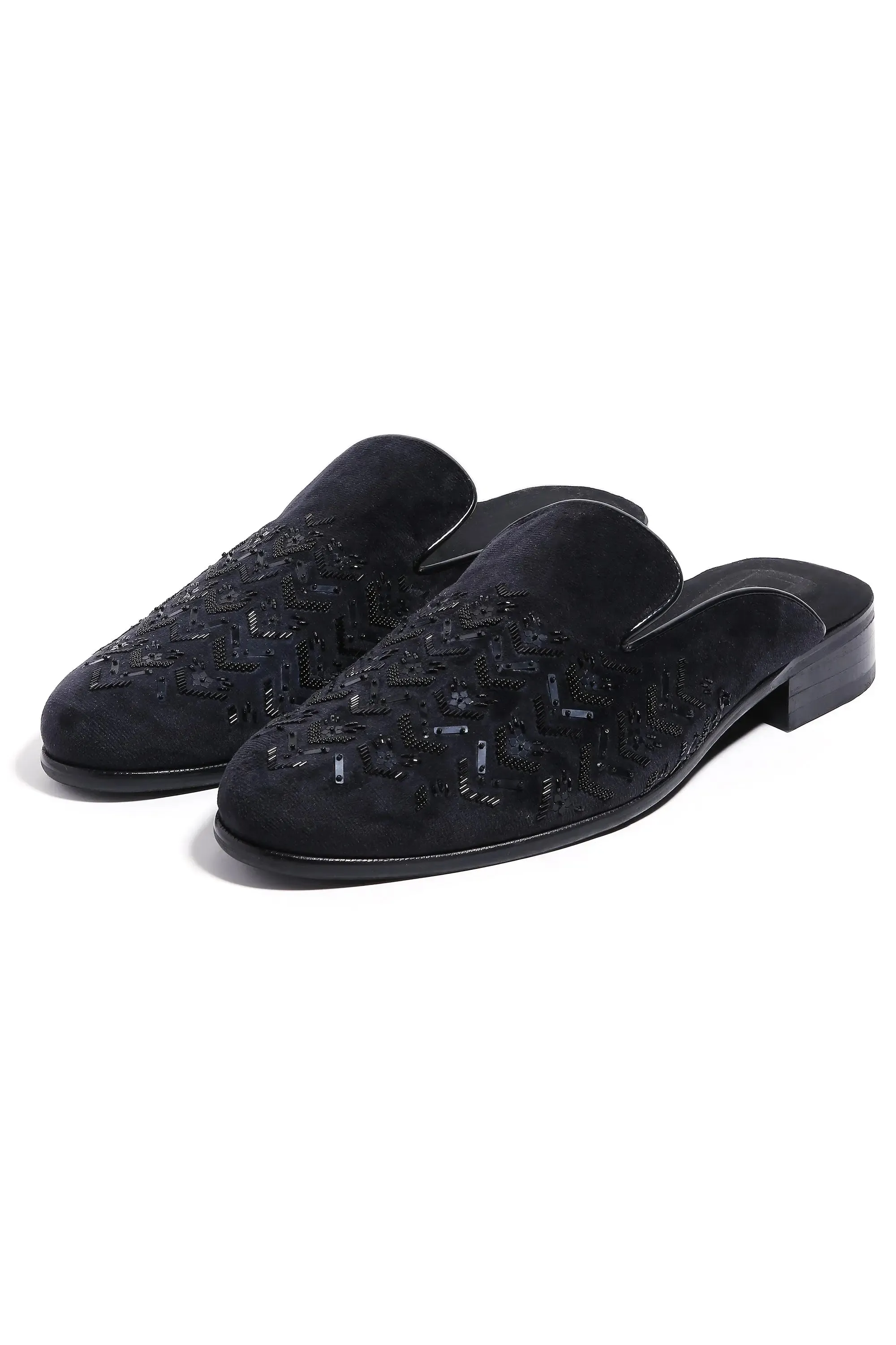 Midnight Geometry Velvet Mules