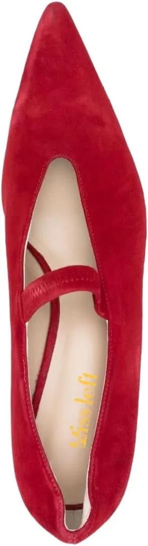 miss left Women Elastic Strap Closed Pointed Toe Pumps Slip On Low Heel Mary Janes Chic Dance Fancy Ballroom Shoes Size 4-16 US