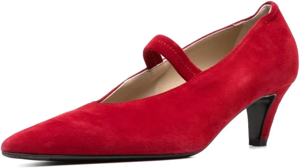 miss left Women Elastic Strap Closed Pointed Toe Pumps Slip On Low Heel Mary Janes Chic Dance Fancy Ballroom Shoes Size 4-16 US