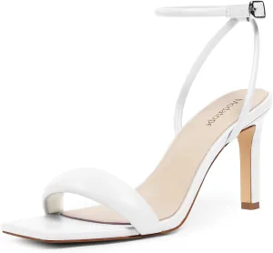 Modatope Womens Heels Square Open Toe Strappy High Heels Ankle Strap Heeled Sandals for Women Party Wedding Daily Wear