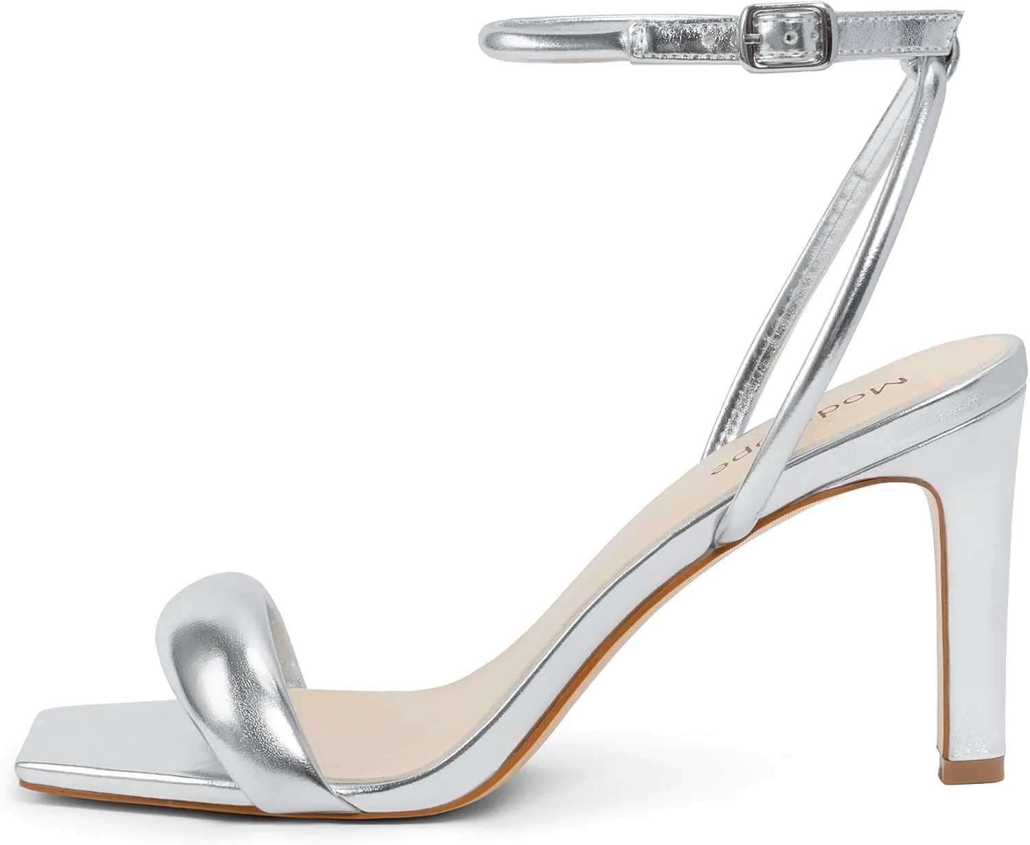 Modatope Womens Heels Square Open Toe Strappy High Heels Ankle Strap Heeled Sandals for Women Party Wedding Daily Wear