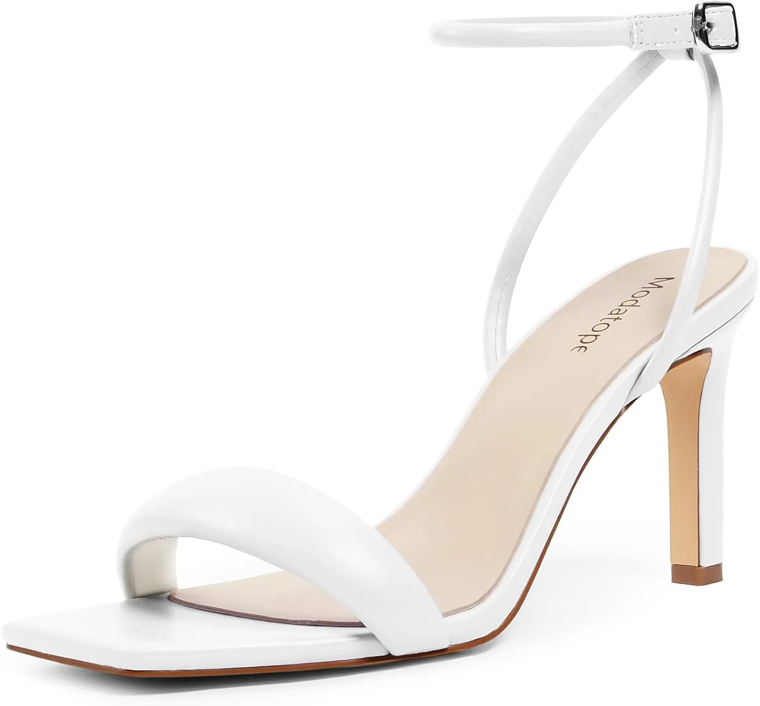 Modatope Womens Heels Square Open Toe Strappy High Heels Ankle Strap Heeled Sandals for Women Party Wedding Daily Wear