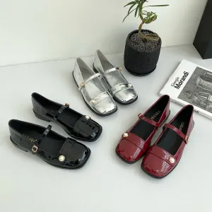 Mqtime Square Toe Women Flats Loafers New Arrivals Black Silver Red Patent Leather Rivet Design Flat Low Heels Autumn Spring Shoes