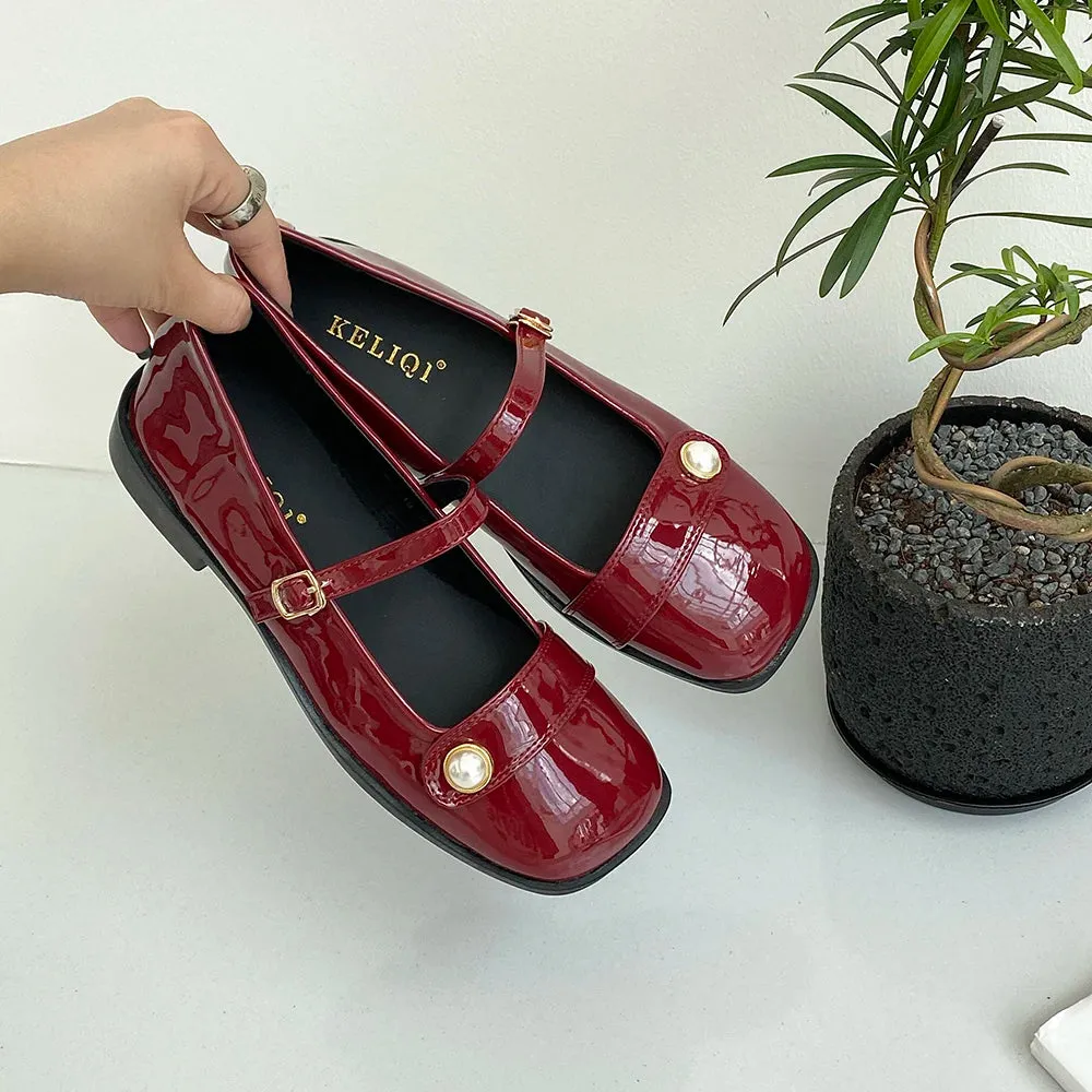 Mqtime Square Toe Women Flats Loafers New Arrivals Black Silver Red Patent Leather Rivet Design Flat Low Heels Autumn Spring Shoes